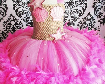 Pink Little Mermaid Tutu Dress/Feather Dress/Pink Mermaid Tutu Dress/Pink tutu dress/Mermaid Dress/Mermaid Costume/girls mermaid costume