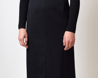 1970s Juschi High Waist Skirt in Black Wool 70s Vintage German Military Waist 28" M