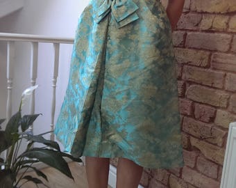 1950s gold brocade evening dress