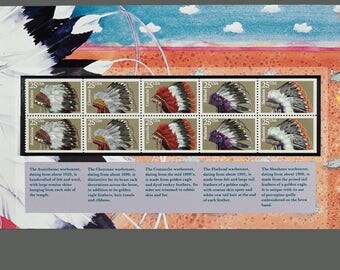 Set of 10 1990 25c Headdresses Postage Stamps Folder Scott 2501 2502 2503 2504 2505