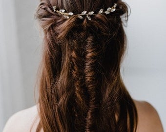 Bridal Hair Piece | Crystal Leaf Hair Vine | Gold Leaf Hair Vine | Wedding Hair Piece | Bridal Headpiece Hair Piece | Gold Nora Hair Combs