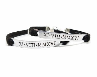 Personalized Couples Bracelet | His and Hers Bracelet | Hand Stamped Roman Numeral Bracelet | Wedding Date Bracelet | Anniversary Bracelet