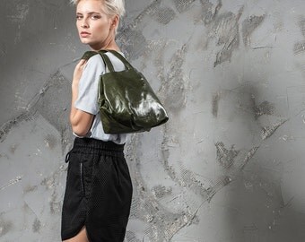 olive green bag - green leather bag - green leather purse - green leather tote bag - green tote bag - green leather shoulder bag - CLOG