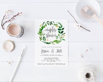 Laural Greenery Couples Shower Invitation Bridal Shower Invitation Bachelorette Party Invite Printable Invitation Calligraphy Invite