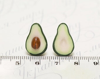 Avocado earrings studs. Vegan jewelry. Polymer clay jewelry Green Avocado posts earrings. Miniature food jewelry. Fruit jewelry Kawaii stud