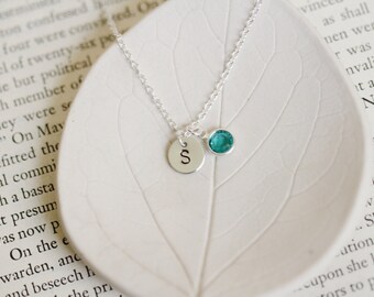 Silver Initial Necklace + Swarovski birthstone / Sterling Silver Chain / Personalized Custom Monogram Letter Necklace / Bridesmaid Gift