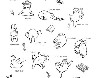 Hand Drawn Digital Yoga Cat Clipart Yoga Illustration Cute