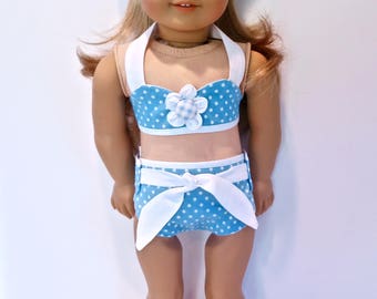 18 inch Doll Clothes. Handmade Girl Doll Clothes. 1950s 1960s Swim Suit. Doll Bathing Suit. Doll Bikini. Retro Sun Bathing Suit. Doll Halter