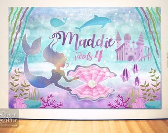 Mermaid Backdrop Under the Sea kingdom background little mermaid enchanted sea ocean mood setter poster photobooth sign printable swim party