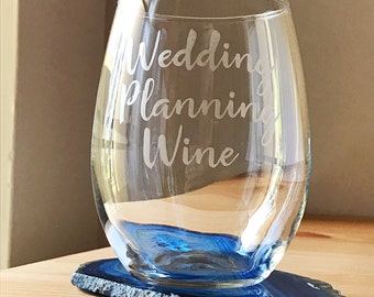 Wedding Planning Wine-Wedding Planning Wine Glass-Engagement Gift-Bride Gift-Stemless Wine Glass