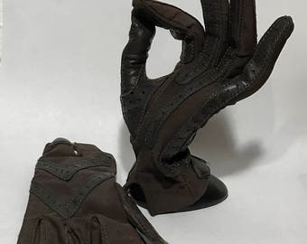 1990's | Driving Gloves | brown w/ dark brown leather