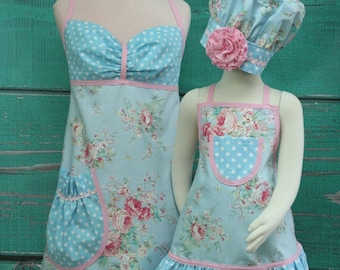 Mother/Daughter Matching Aprons - Blue Shabby Chic Matching Aprons - Spring Aprons