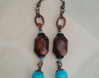 Ayla's Bead Creations Turquoise oval copper earrings