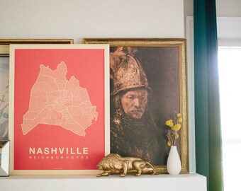 NASHVILLE Map. Screen Print Poster. Neighborhood Map. Modern Home Decor Print. Nashville Tennessee Art Poster. Multiple Colors.