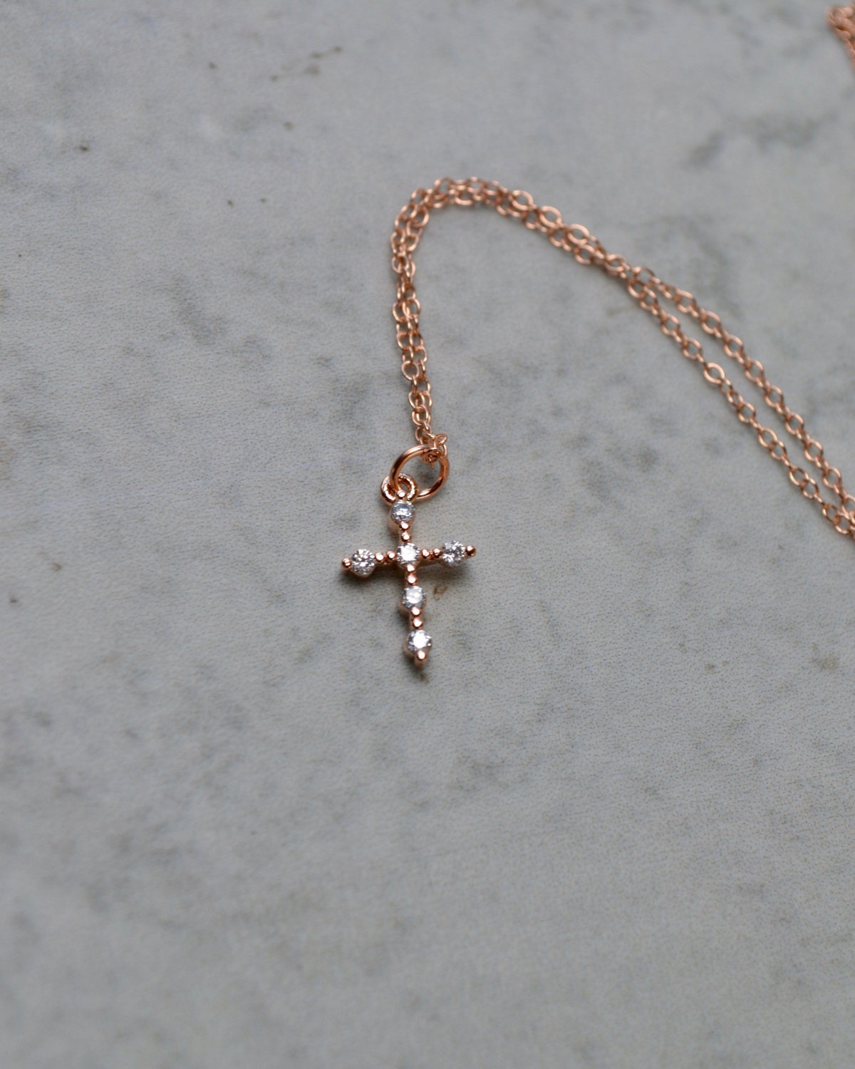 Rose Gold Cross Necklace Dainty Cross Necklace Rose Gold
