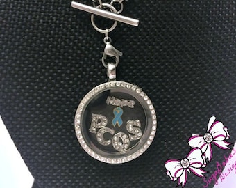 PCOS awareness - Rhinestone Necklace - Glass Locket - Charm Locket Necklace - Custom locket - Personalized Locket - Cervical Cancer Survivor