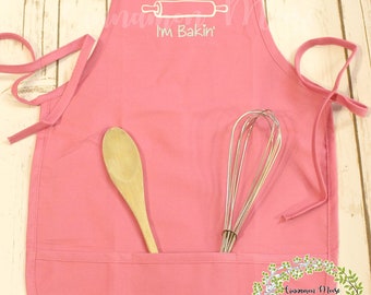 Personalized Kid's Apron / They See Me Rollin', I'm Bakin' Apron / Kid's Apron / Pink Apron / Rolling Pin Apron / Rolling Pin / Baking Apron
