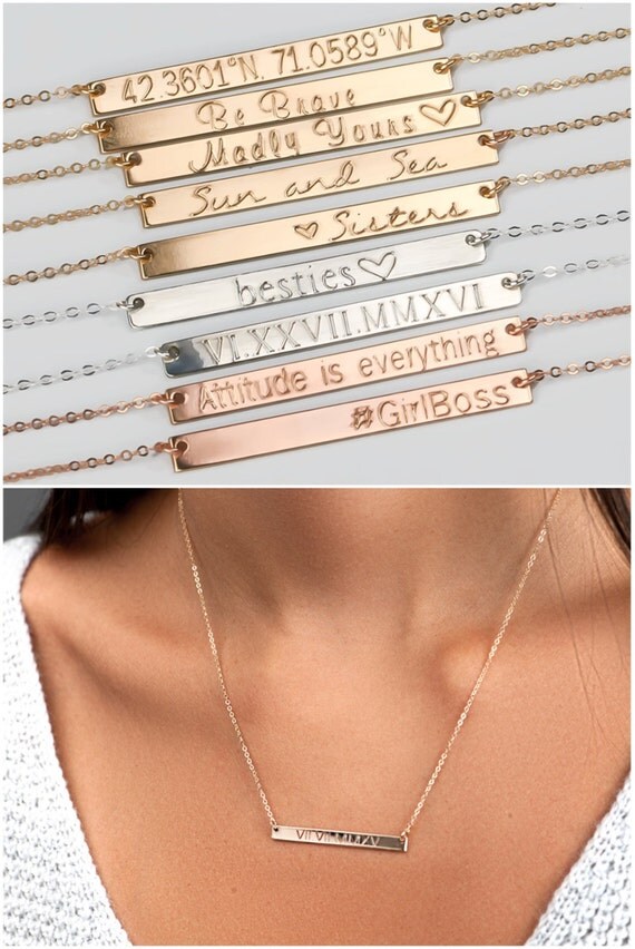 SALE Gold Bar Necklace Name Bar Necklace by BlushesAndGold