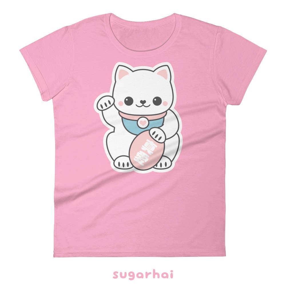 Kawaii Cat TShirt Pink Maneki Neko Kawaii Clothing