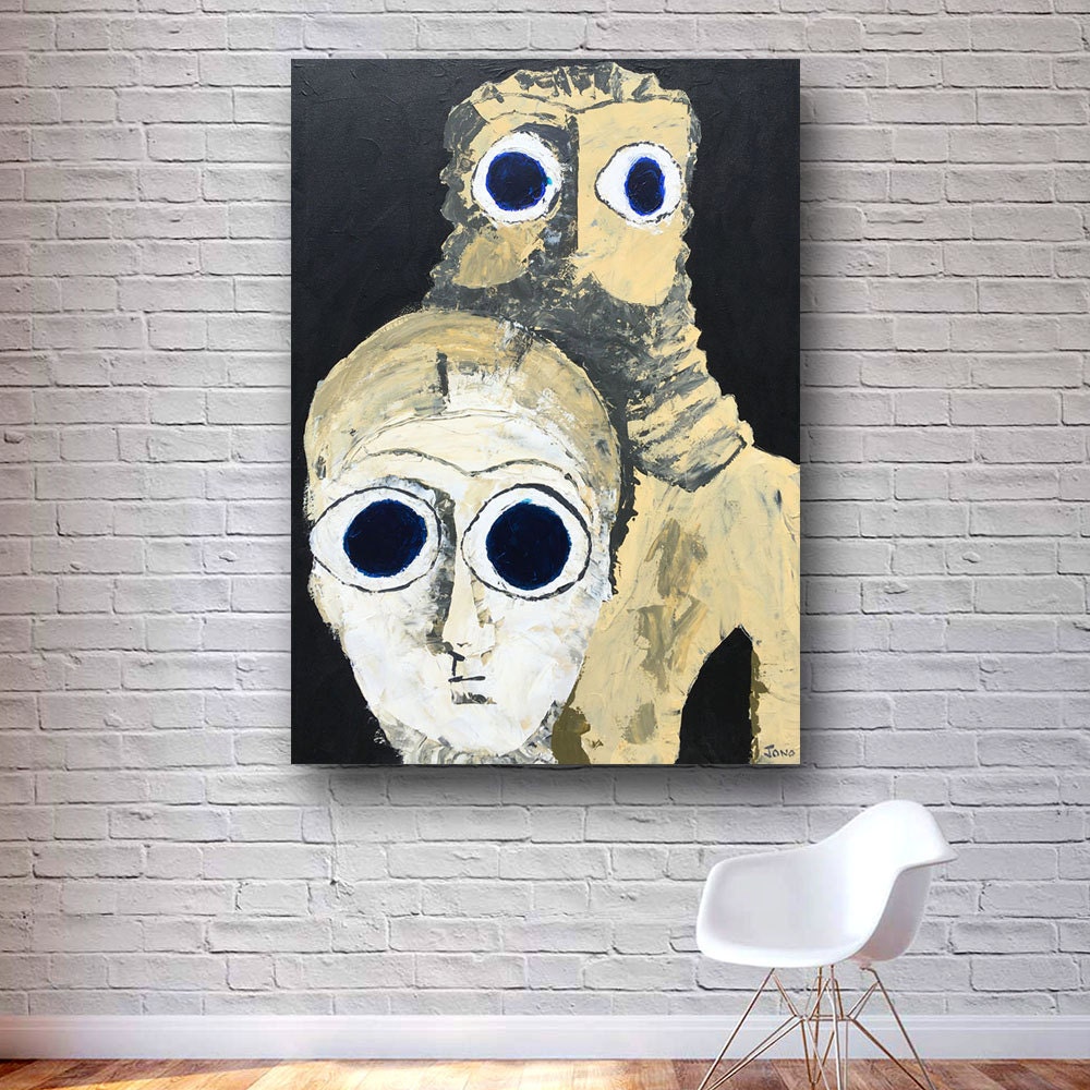 large Tan Blue Sumerian statue eyes Lapis Lazuli