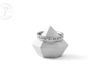 Coordinates Ring - Latitude Longitude Ring - Stacking Rings - Gift for Her - Location Ring - GPS Coordinates- Long Distance - Engraved Ring