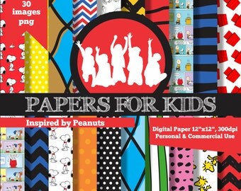 Digital Papers, Snoopy, Peanuts, Charlie Brown, Background, Kids, Birthday, Invitation, Clipart