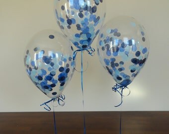 8 or 16 Count: 11" Confetti Balloons with Blue Ombre Confetti- Shower, Birthday, Baby, 1st, Boy, Water, Wedding, Winter, Holidays