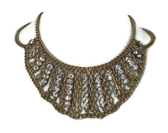 Vintage Rhinestone Statement Bib Choker Necklace