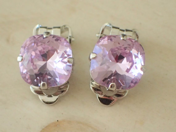 Swarovski Violet Crystal 10mm Cushion Cut Clip On Earrings, Silver