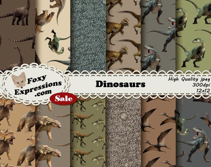 Dinosaur digital paper comes with eight different dinosaurs in greens, browns, and creams. Designs also includes dinosaur skin and scales.