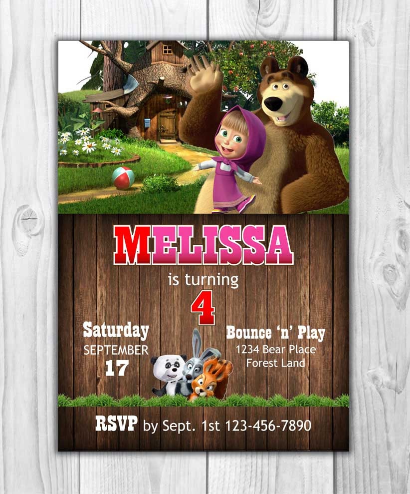 Digital File Masha And The Bear Invitation Birthday Party F4c 