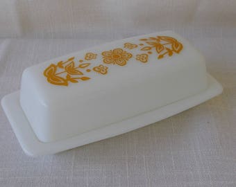 Vintage Pyrex Butter Dish, Butterfly Gold
