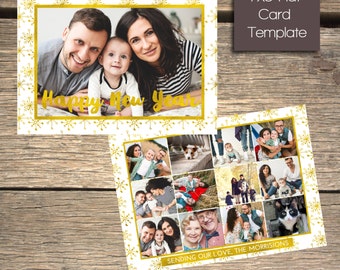 Happy New Year - Year in Review Holiday Card - 7x5 Photoshop Template - INSTANT DOWNLOAD