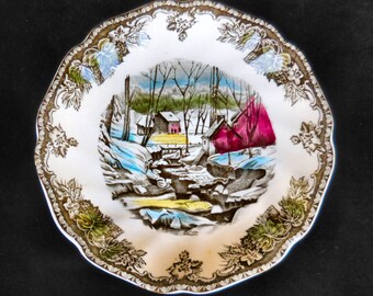 Pair of Friendly Village Ironstone Saucers: "The Ice House" by Johnson Bros.