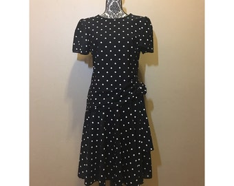 Vintage 80s Dress | 80s Dress | Black Polka Dot Dress