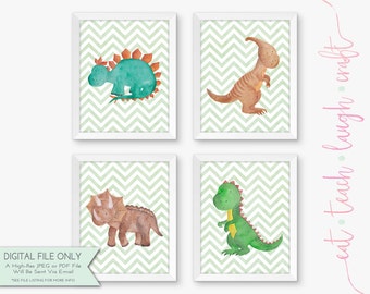 40% OFF SALE - Set of 4 Dinosaur Printables - Kids' Art - Children's Decor - Nursery Prints - Watercolor {Instant Digital Download - 8x10}