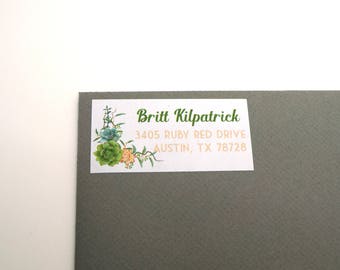 Succulent Cactus Coral and Green, Custom Return Address Labels, 40 Labels : Free Shipping