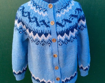 Hand knit/Nordic Ski Style/Wool/Cardigan/Sweater.