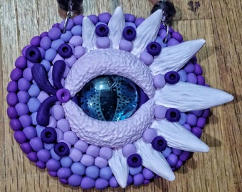 Purple Dragon Eye Polymer Clay Pendant Necklace