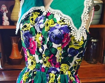 Vintage 50s French Dress-French Vintage 60s Dress-Lace Collar Dress-Free Postage Australia-Emerald Green Vintage Dress-Size 8-Size 10