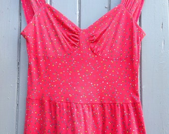 Vintage summer dress size 8 pink dress multi coloured confetti design - Festival dresses