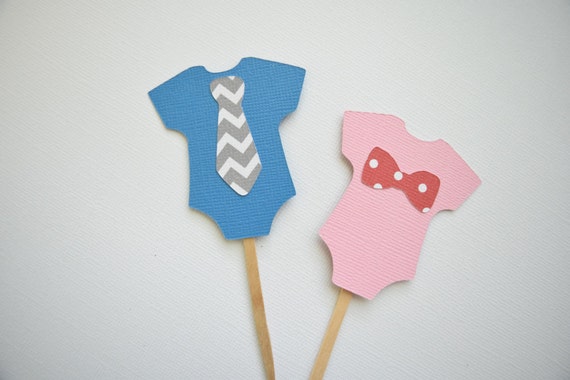 Gender Reveal Cupcake Toppers, Gender Reveal Party, Onesie Cupcake