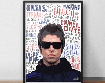 Liam Gallagher Oasis Supersonic version band musician quote print / poster hand drawn type / typography