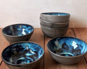Blue Ceramic Bowls, Set of 6, Fruit Salad Bowl, Dessert Bowl, Ceramic Dinnerware, Salad Bowl, Serving Bowls, Housewarming Gift