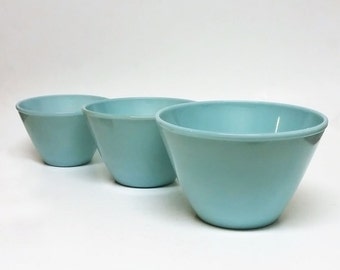 Fire King Complete 3 Piece Turquoise Blue Mixing Bowl Set
