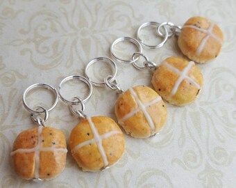 Polymer clay fun food gift for knitting, hot cross bun knitting accessory, for knitting or crafts