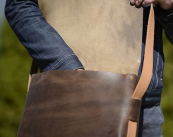 Handmade Jordan leather messenger bag in Horween leather