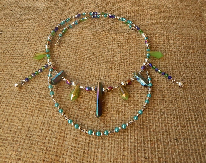 Beaded necklace, tribal necklace, ethnic necklace, boho necklace, crystal necklace, crystal jewelry, festival necklace, handmade choker