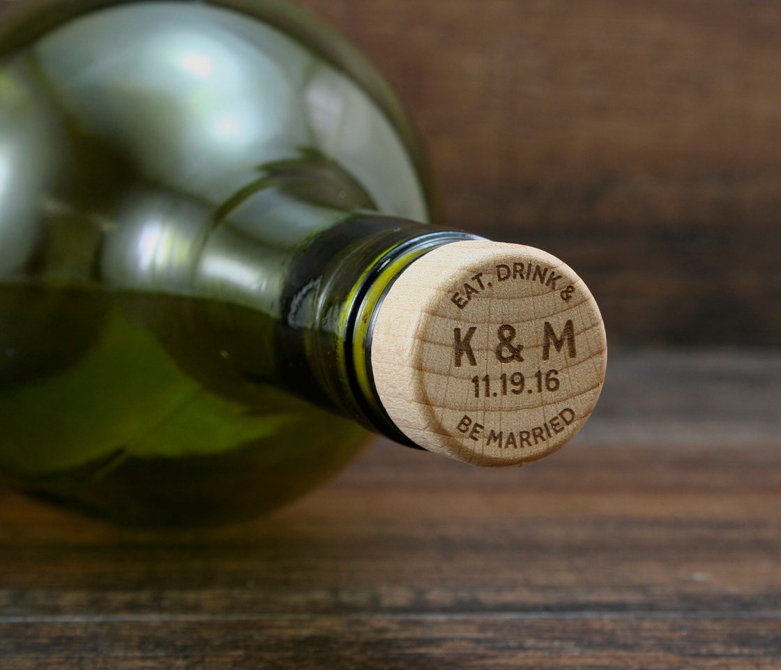 Personalized Wine Stoppers Bulk Eat Drink be Married Wedding