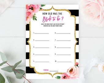 Spade Bridal Shower Game Printable, How Old Was the Bride to Be Game, Spade Theme Bridal Games, Guess the Bride's Age, Kate Wedding Shower